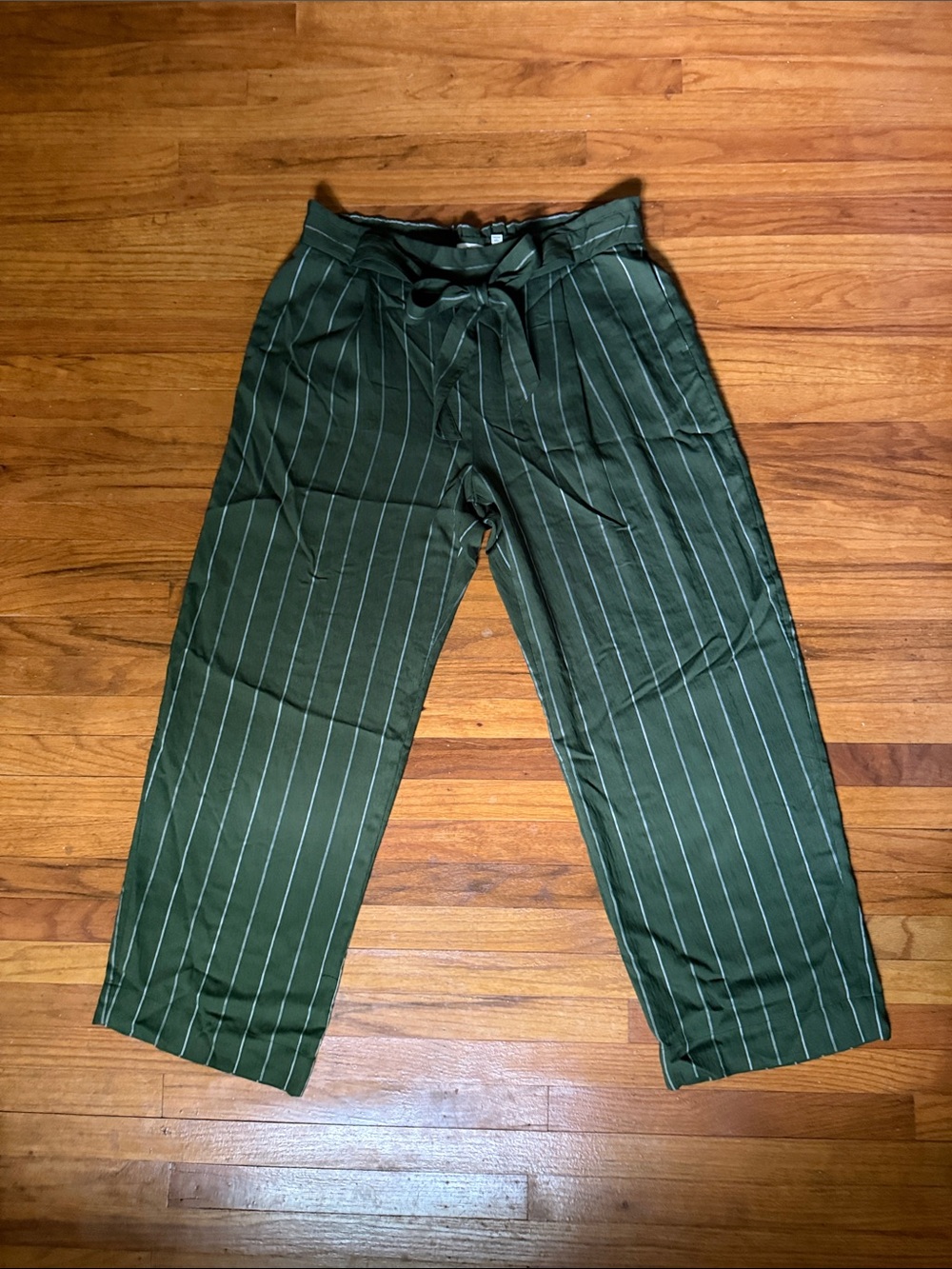 Vince Forest Green Pinstripe Wide Leg Paperbag Pants